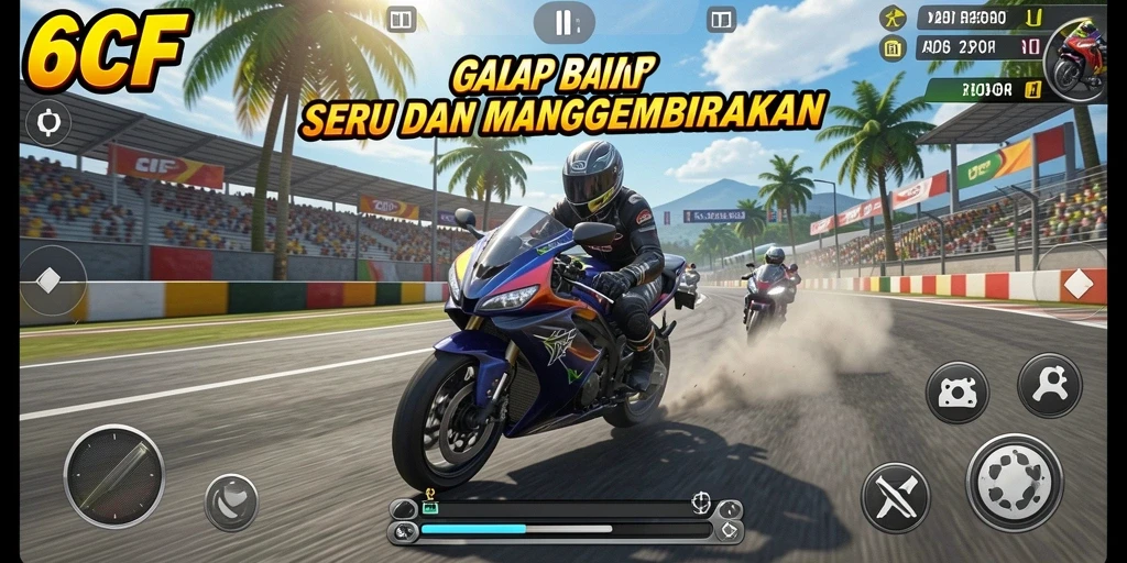 Tampilan gameplay balap motor yang seru dan mendebarkan.