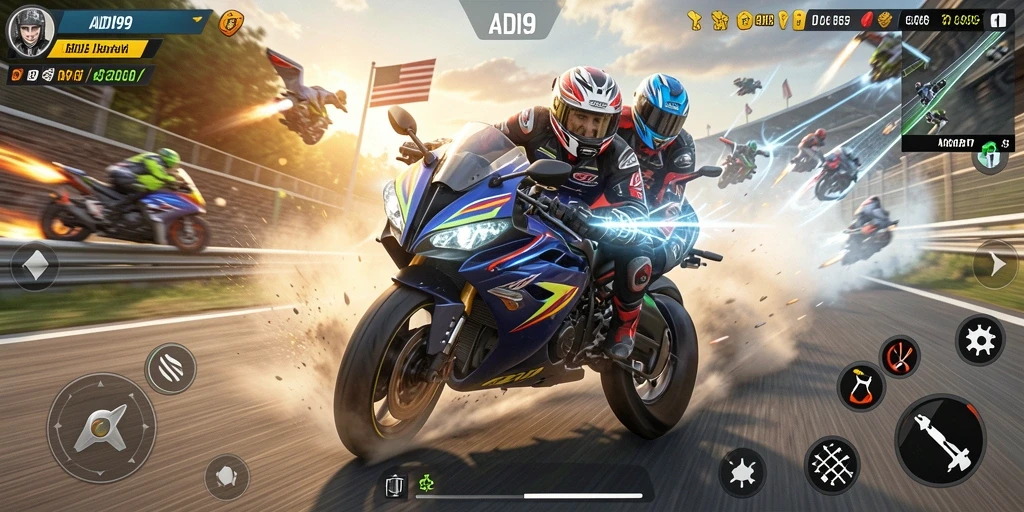 Tampilan gameplay yang mendebarkan dalam balapan motor.