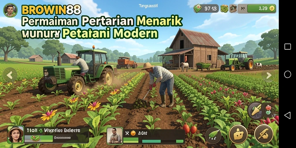Tangkapan layar gameplay <strong>BROWIN88</strong> menampilkan suasana ladang yang subur dan hewan ternak yang sehat.