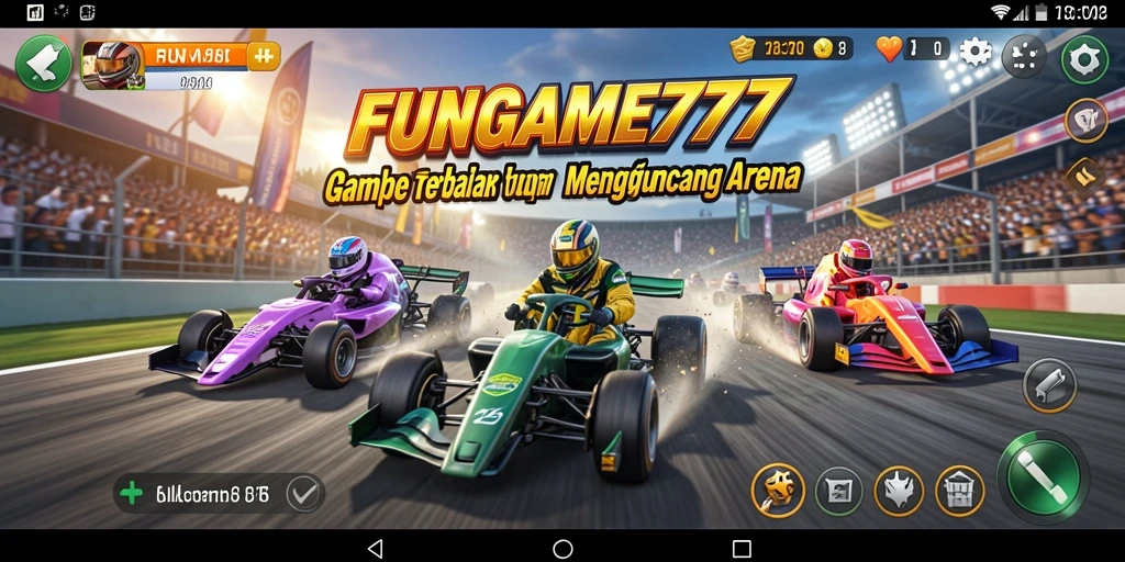 Screenshot FUNGAME777 menampilkan aksi balapan yang seru dan menegangkan.