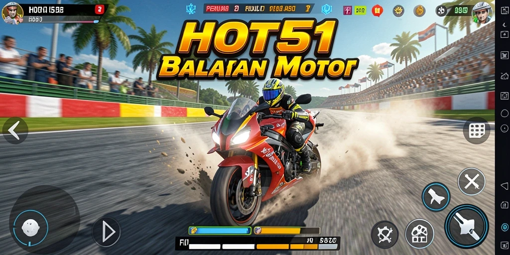 Tampilan gameplay balapan motor yang mendebarkan di HOT51.