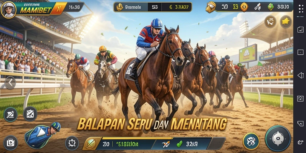 Tampilan menegangkan dari gameplay balapan MAMIBET yang seru.