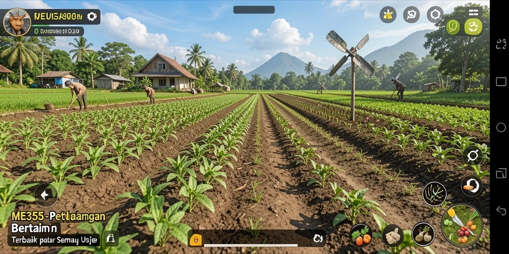 Tampilan gameplay ME355 saat merawat tanaman dan hewan.