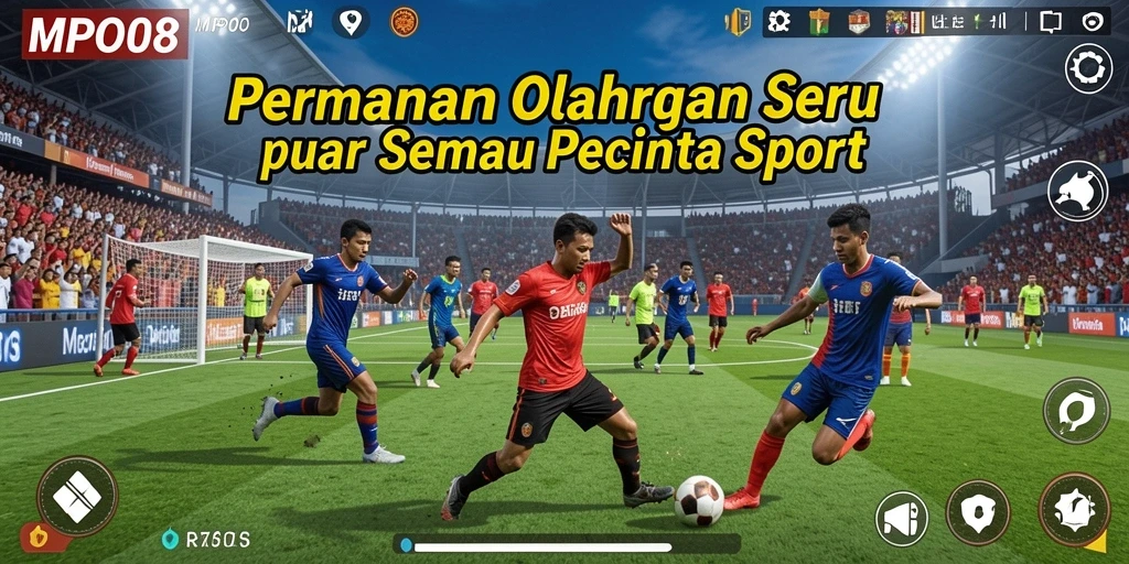 Tampilan utama gameplay MPO08 menampilkan aksi seru pertandingan olahraga.