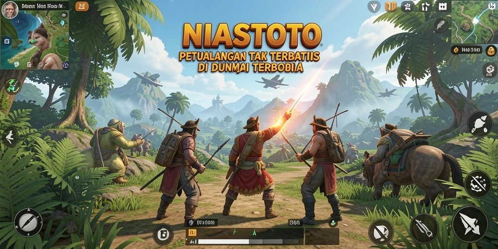 Screenshot gameplay NIASTOTO yang menunjukkan eksplorasi dunia terbuka.