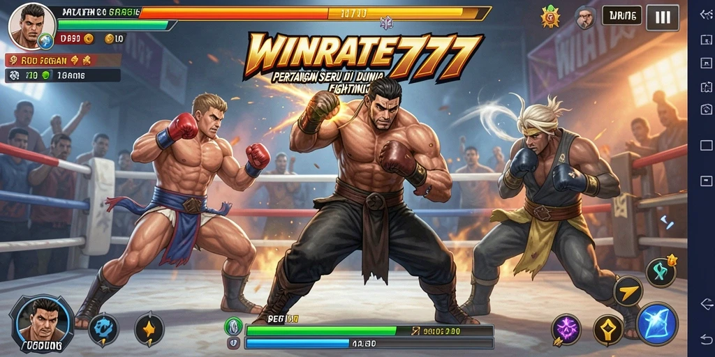 Screenshot gameplay <strong>WINRATE777</strong> menunjukkan pertarungan seru antar karakter.